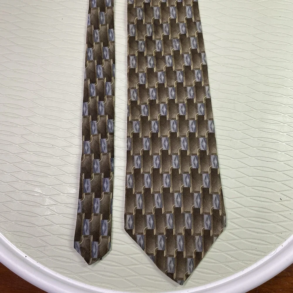 Zylos Brown/Tan&Light Blue George Machado 100% Silk Tie‎ 54